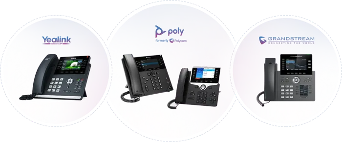 Certified hardware partners: Yealink, Poly, Grandstream